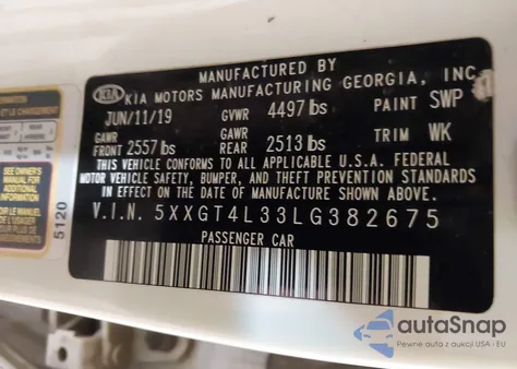 2020 Kia Optima Lx из США, поврежденный, VIN 5XXGT4L33LG382675